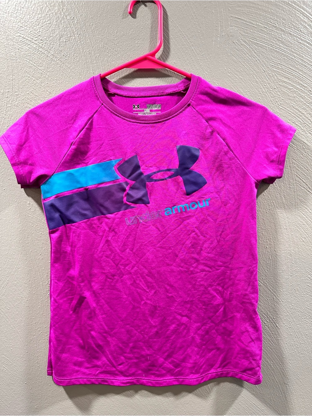 Under Armour Bright Pink Short-Sleeve Logo Tee with Blue & Purple Accents